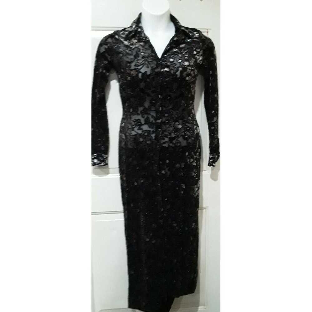 Vintage Biscote Paris Dress, Sheer and Sexy, Black and Gold, Size 2